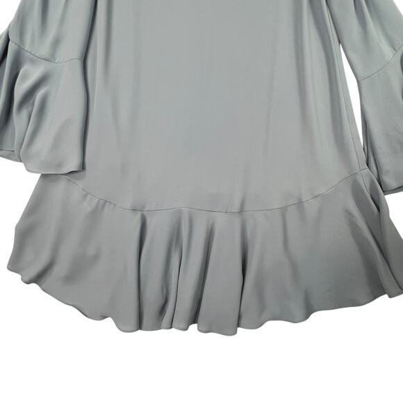 BCBGMaxAzaria Ellyson Mini Dress XXS Blue Chambray Cold Shoulder Swing Baby Doll - Picture 10 of 13